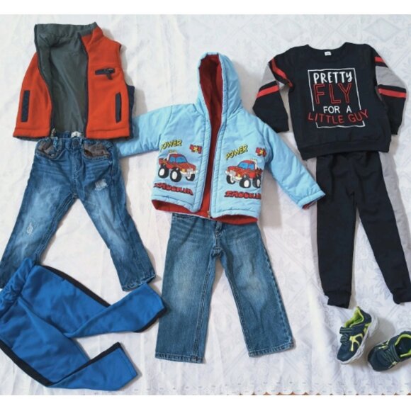 Lot of 8 Boys 3T Jacket, Vest, 2 Pairs Jeans, 2 pc Athletic Suit &Pants, Sneaker - Picture 1 of 17